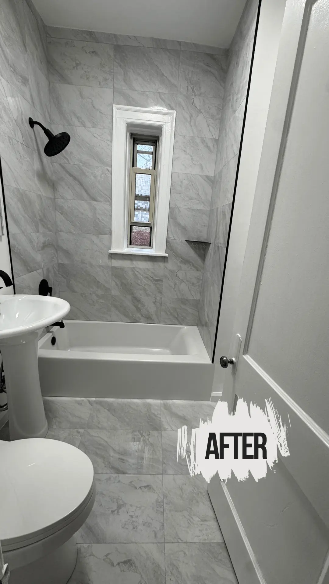 Stylish bathroom renovation with new tiles and fixtures completed by expert remodelers in NJ.