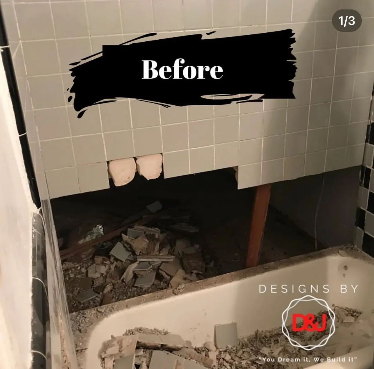 Outdated bathroom before remodel showing damaged tiles and worn-out design in New York City.