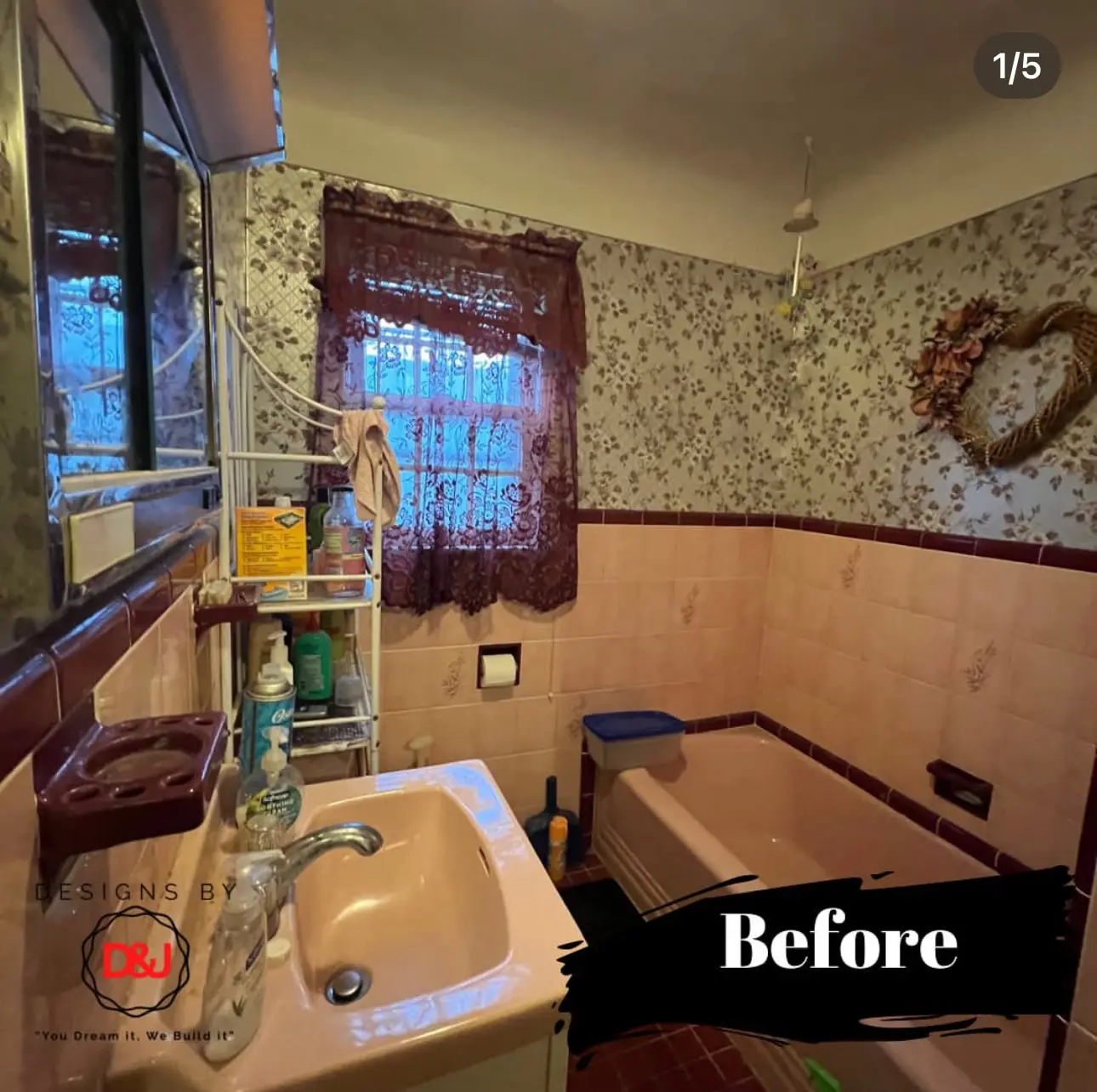 Bathroom before renovation showing old tiles and fixtures by Designs by D and J in NYC.